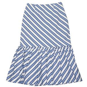 Anthropologie Maeve Ryanne Flounced Midi Skirt Blue White Striped Size 00